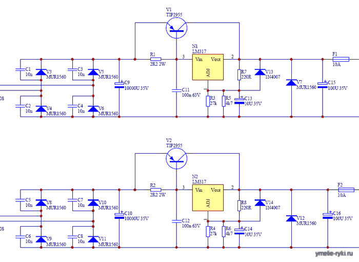 Стабилизатор с использованием TIP2955