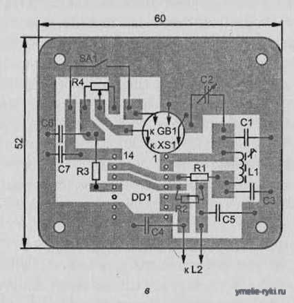 Рис. 1. Металлоискатель на микросхеме серий К176, К561, К564