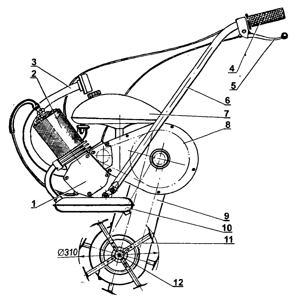 Мотокультиватор на базе двигателя Д8 с объемной фрезой